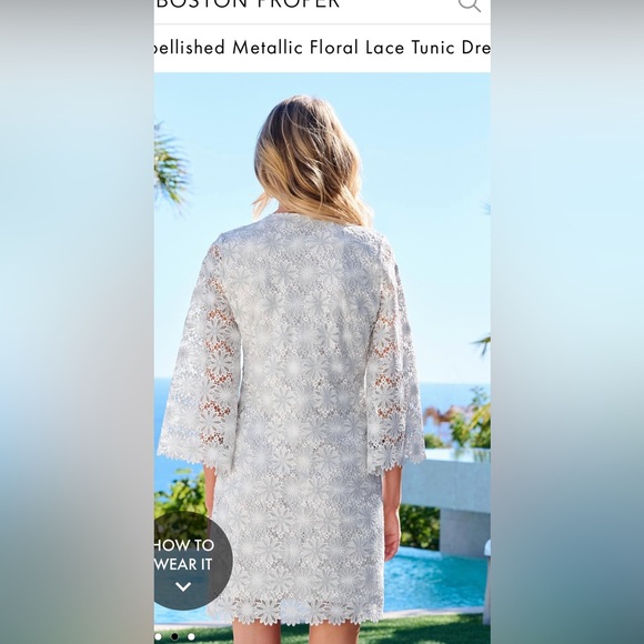 NWT🙌 Boston Proper Embellished Metallic Floral Lace Tunic Dress - Picture 3 of 5